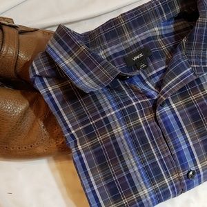 Blue Plaid Men's Vince Button Down Shirt Size L